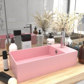 Chiuveta de baie cu preaplin, roz mat, ceramica