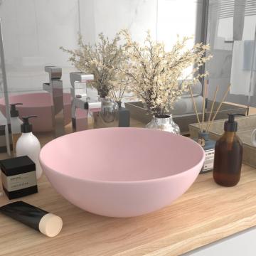 Chiuveta de baie, roz mat, ceramica, rotund