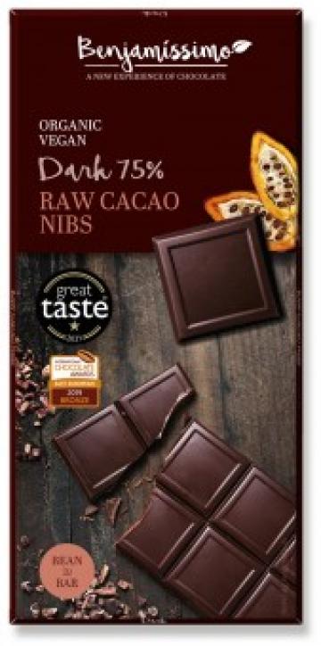 Ciocolata cu cacao nibs bio, 70g, Benjamissimo