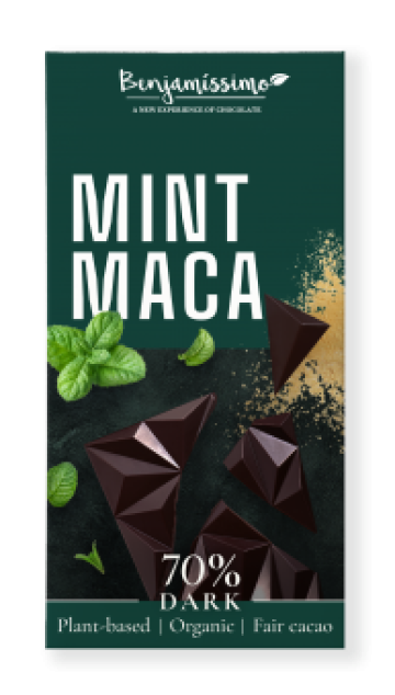 Ciocolata neagra 70% cu menta si maca bio 60g Benjamissimo