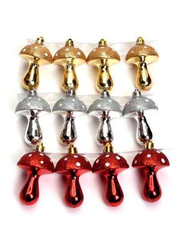 Ciuperci ornament Craciun 7cm rosu S/4