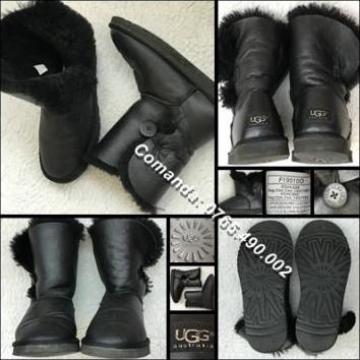 Cizme negre dama autentice UGG Australia piele blana cojoc