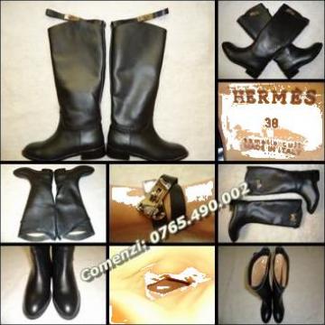 Cizme piele negre dama inalte firma Hermes + bratari