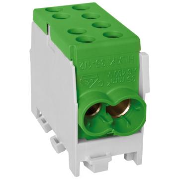 Clema de distributie - derivatie verde Cu - Al pe sina DIN 1