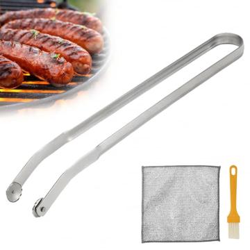 Cleste gratar din inox 38 cm, cu laveta si pensula
