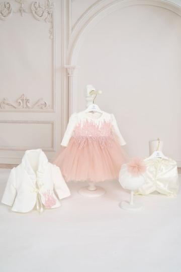 Compleu botez Rose-Vintage (maneca lunga)