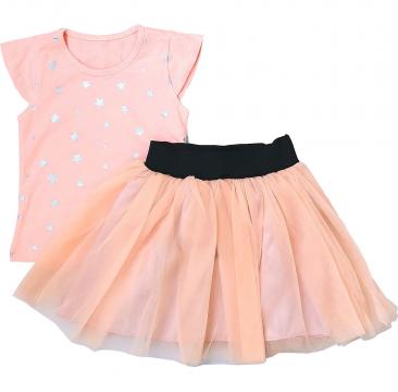 Compleu vara fete, Tricou si Fusta pom-pom tule, bumbac