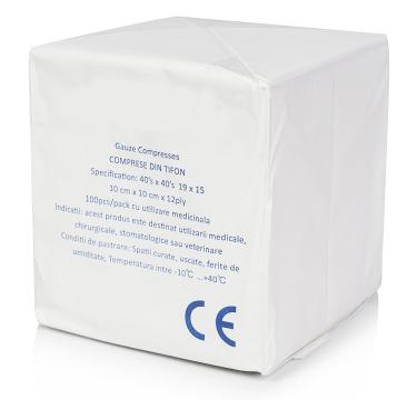 Comprese tifon nesterile 10 x 10 cm - 12 straturi - 100 buc