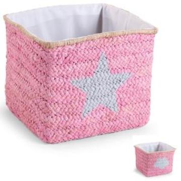 Cos de jucarii impletit 30X33X33cm Pink Star Childhome