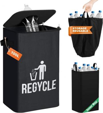 Cos pliabil pentru reciclare selectiva 100L negru