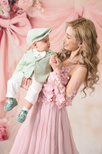 Costum botez Romeo - dungi - mint