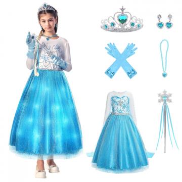 Costum carnaval cu leduri printesa albastru 7-9 ani