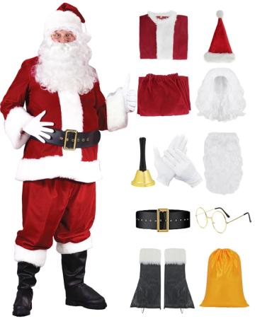 Costum complet de Mos Craciun 2XL, set 11 piese