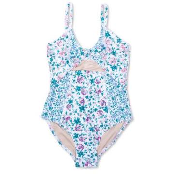 Costum de baie fetite, intreg, Blue Floral Shade Critters