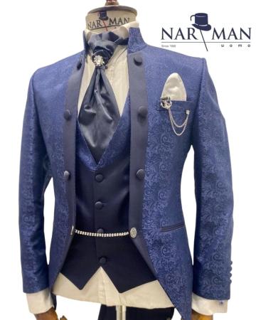 Costum mire/ginere - costum bleumarin imperial cu tesatura