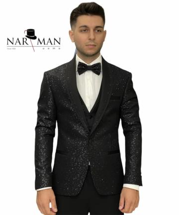 Costum mire/ginere - costum negru cu sclipici in tesatura