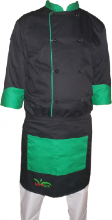 Costum pentru bucatar negru cu insertie verde