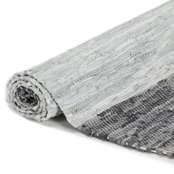 Covor Chindi tesut manual, gri, 160 x 230 cm, piele
