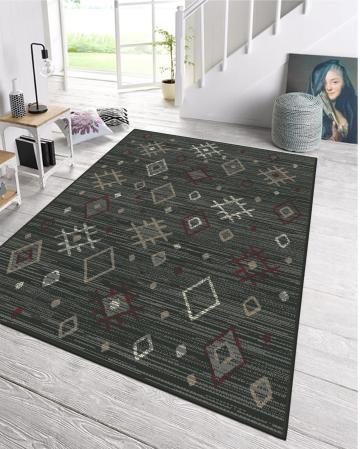Covor Luna Geometric Negru Rosu