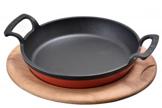 Cratita din fonta, 20 cm cu suport din lemn