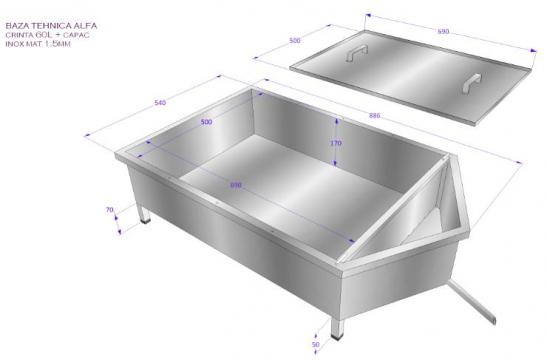 Crinta 60 L din inox mat grosime 1.5 mm cu capac 600x500x170