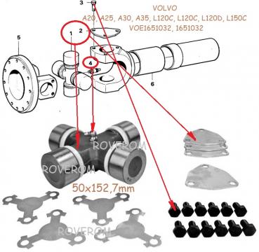 Cruce cardan Volvo A20, A25, A30, A35, L120C, L120D, L150C