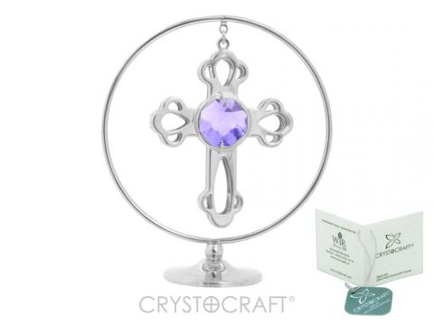 Cruciulita argintie cu Swarovski Blue Circle of faith