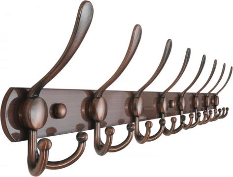 Cuier metalic vintage imitatie lemn 74 cm, 8 carlige mari
