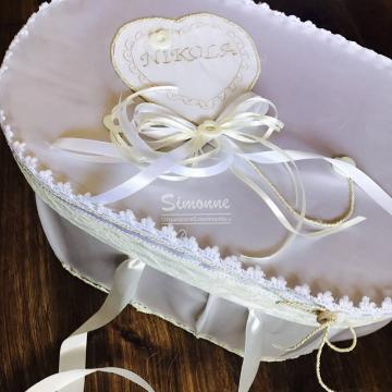 Cutie eleganta trusou botez alb ivoire Inimioare si sidef