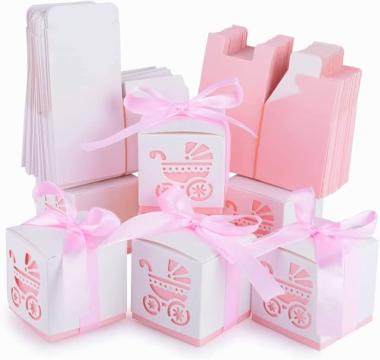 Cutie marturii botez cadou fetita roz 6cm x 6cm, 30 buc