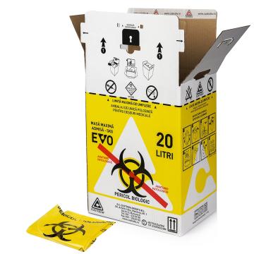 Cutii carton pentru deseuri anatomo 20 litri, cu sac galben