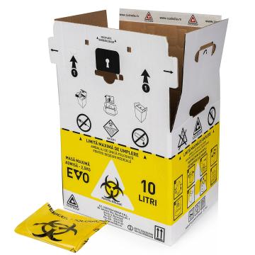 Cutii carton pentru deseuri infectioase 10 l, cu sac galben