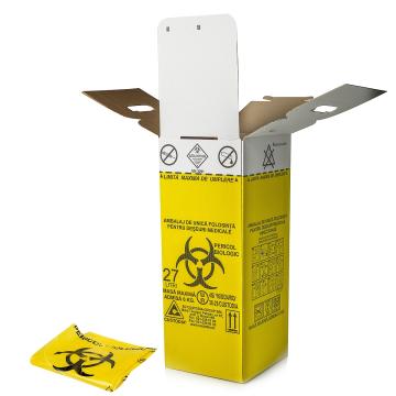 Cutii carton pentru deseuri infectioase 27 l, cu sac galben
