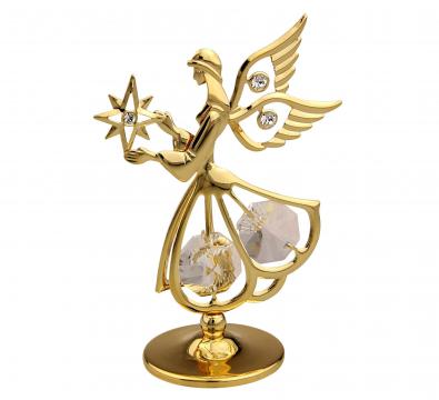 Decoratiune Ingeras auriu cu cristale Swarovski albe