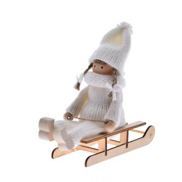 Decoratiune Sanie cu figurina de lana 14cm alb