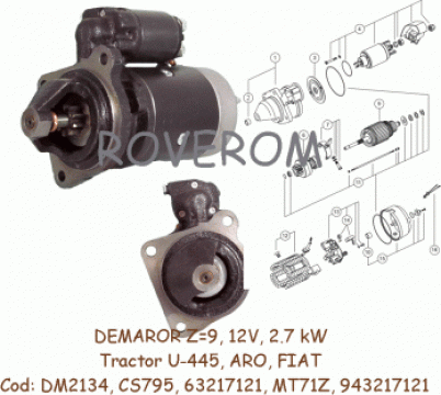 Demaror Aro, U445, Fiat, 12V, Z=9, 2,7kW