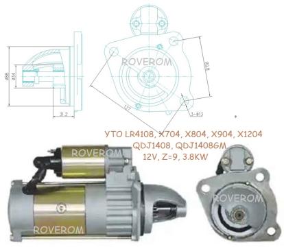 Demaror YTO LR4108, X704, X804, X904, X1204(12V, Z=9, 3.8kW)