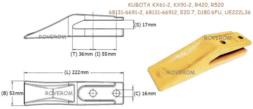 Dinte cupa Kubota KH35, KH36, KH51, KH60, KX61-2, KX91-2