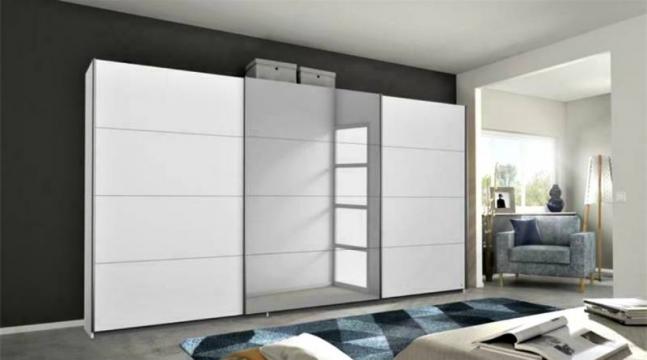 Dulap Kulmbach 361x229x62cm alb alpin/ oglinda