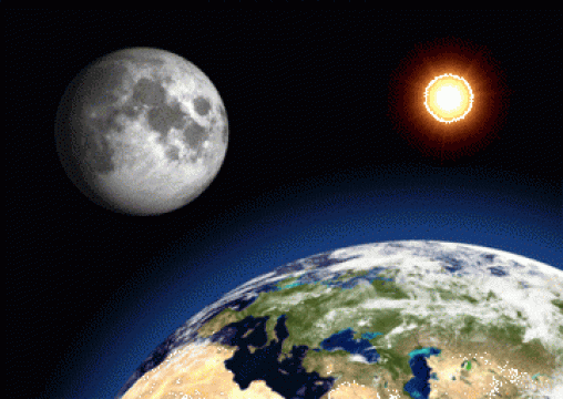 Felicitare 3D - Pamantul, Luna, Soarele