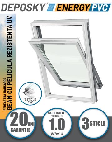 Fereastra mansarda Deposky Energy PVC 3 sticle, rama inclus