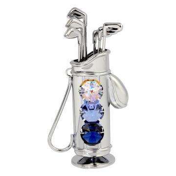 Figurina metalica Sac de golf decorat cu cristale Swarovski