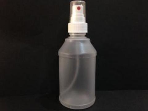 Flacon plastic transparent/alb 270 ml cu dop atomizor