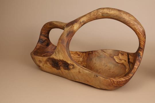 Fructiera din lemn de maslin cu maner 47 cm