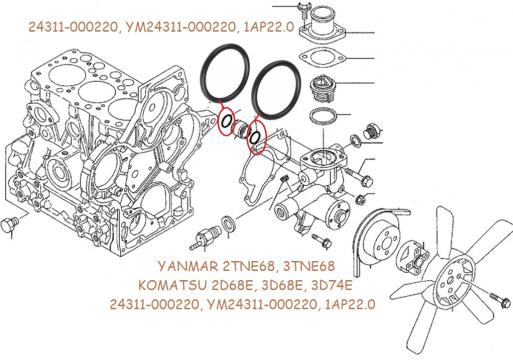 Garnitura O-ring bucsa pompa apa Yanmar 2TNE68, 3TNE68