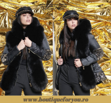 Geaca Flo&Clo Pianura neagra cu blana