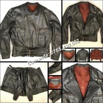 Geaca neagra barbati piele Harro moto chopper biker