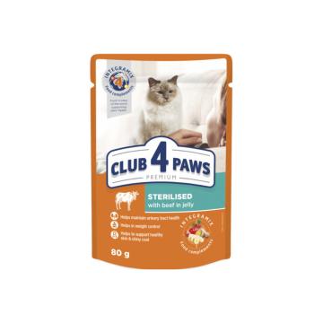 Hrana plic pisici sterilizate cu vita 80g - Club 4 Paws
