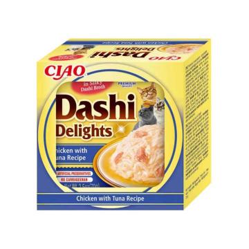 Hrana umeda Churu pisici Supa Dashi Delights de pui cu ton