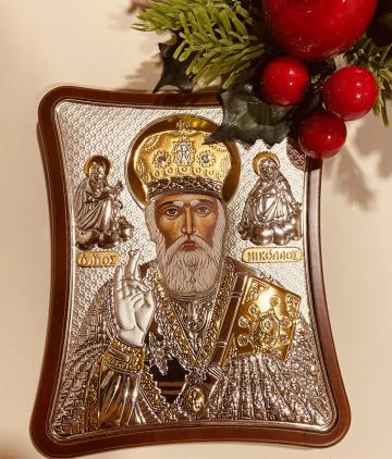 Icoana Sfantul Ierarh Nicolae placa argint 15cm